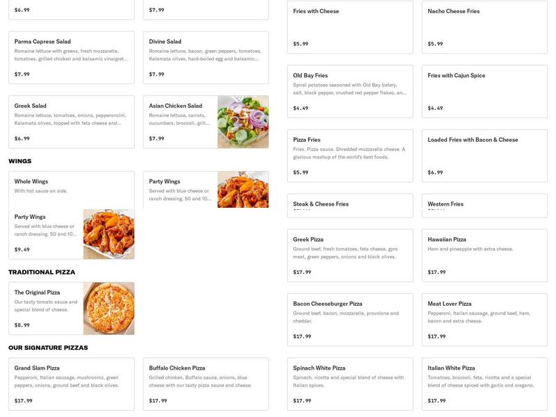 Bellagio Wings & Pizza Menu
