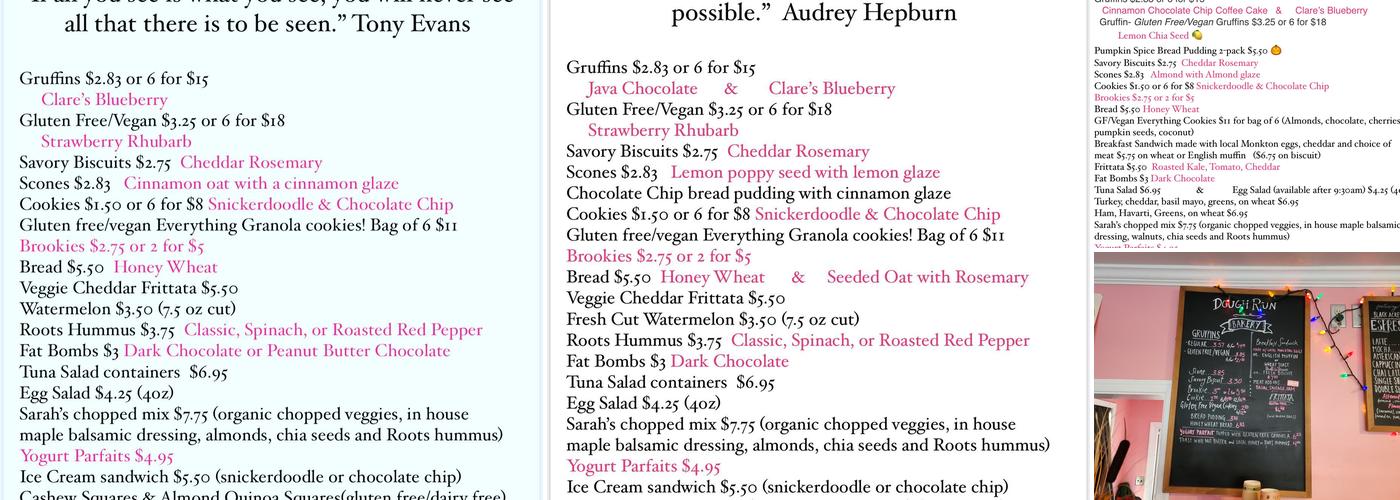 Dough Run Menu