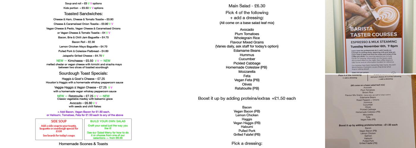 Kings Coffee and Books Menu