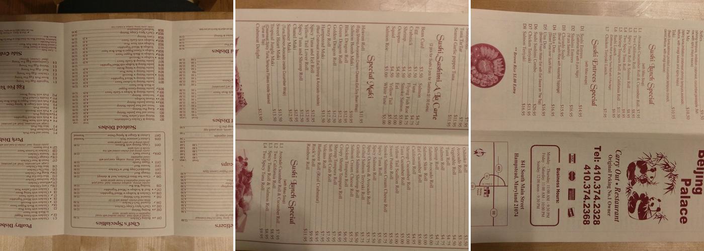 Beijing Palace Restaurant Menu