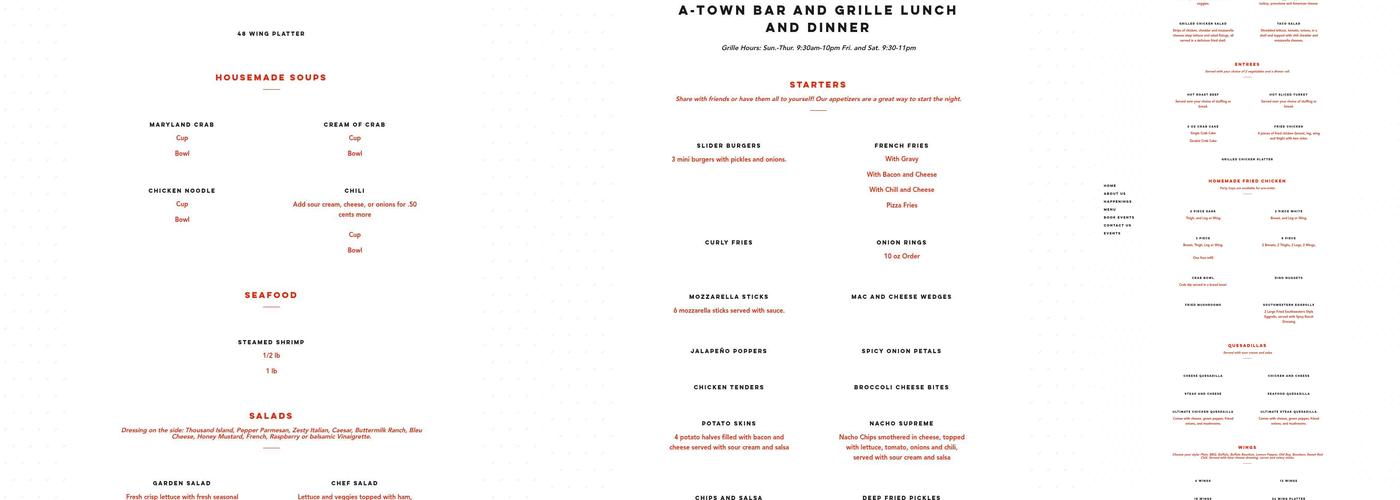A-Town Bar & Grille Menu
