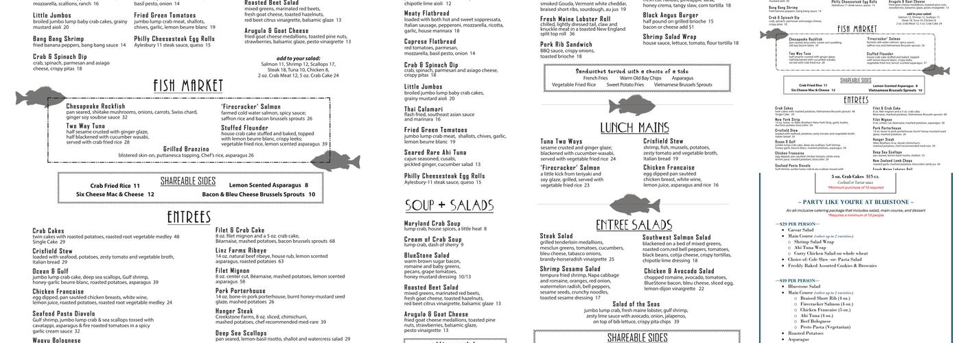 Bluestone Restaurant Menu
