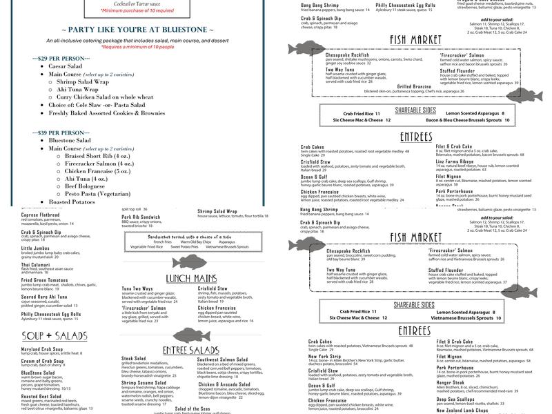 Bluestone Restaurant Menu