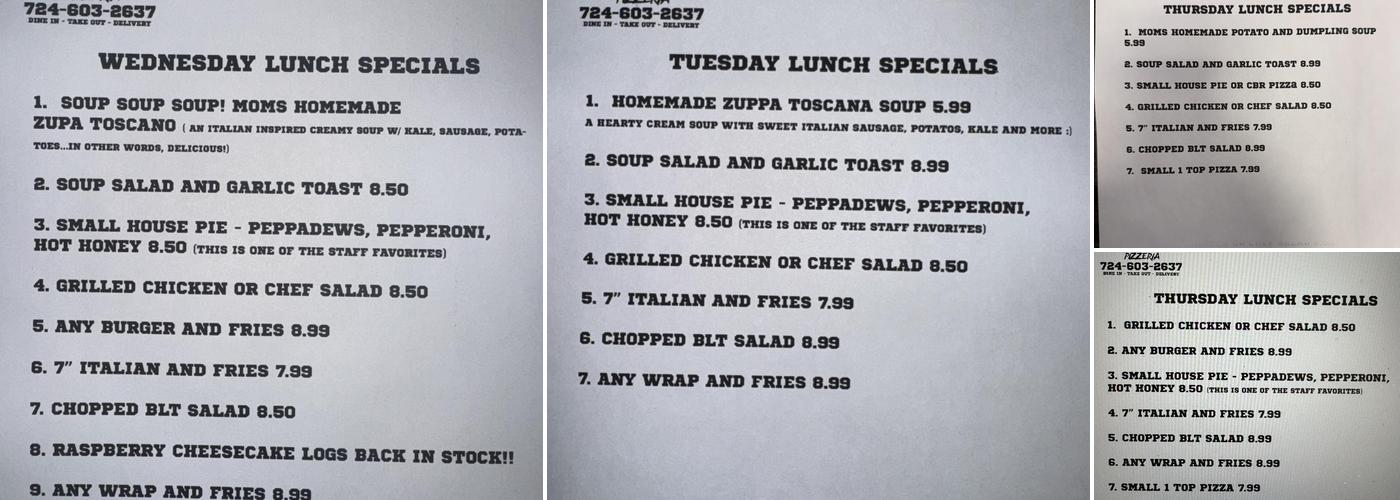 Clubhouse Pizzeria Menu