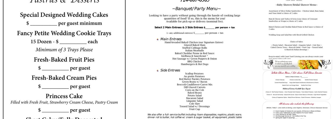 Court Yard Catering & Specialties Menu