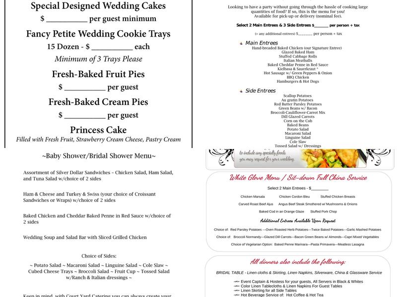 Court Yard Catering & Specialties Menu