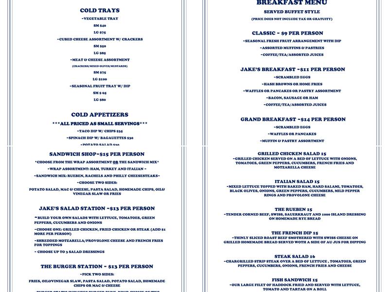 Jake's Pub & Grill Menu