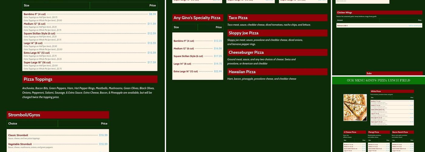 Gino's Pizza Lynch Field Menu