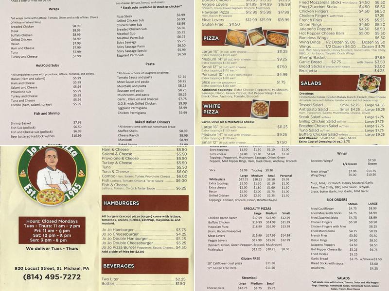 Jo Jo's Pizza Menu