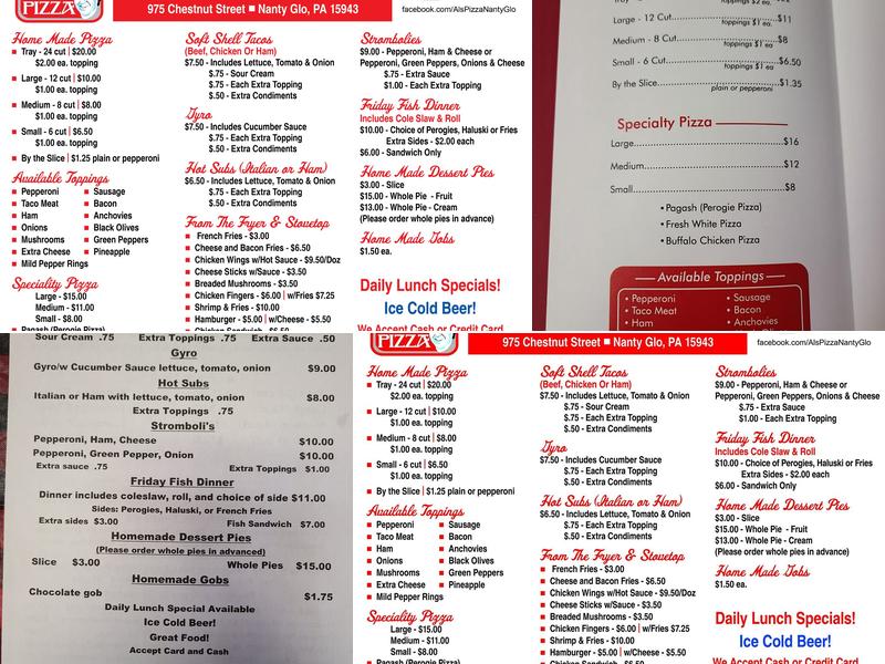 Al's Pizza Menu