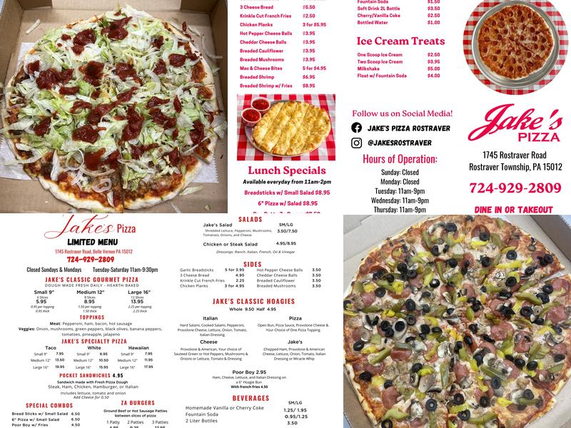Jake's Pizza Rostraver Menu