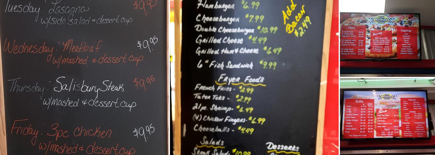 The Pit Stop Cafe Menu