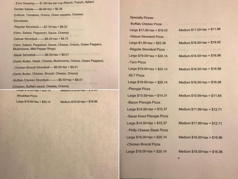 Twin Rocks Pizza Menu