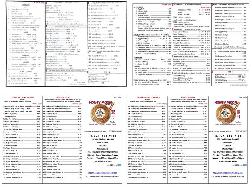 Honey Moon Menu