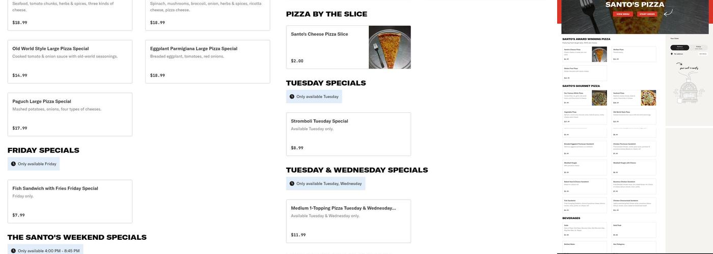 Santo's Pizza Menu