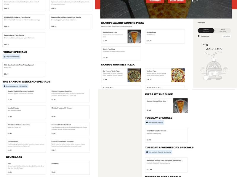 Santo's Pizza Menu