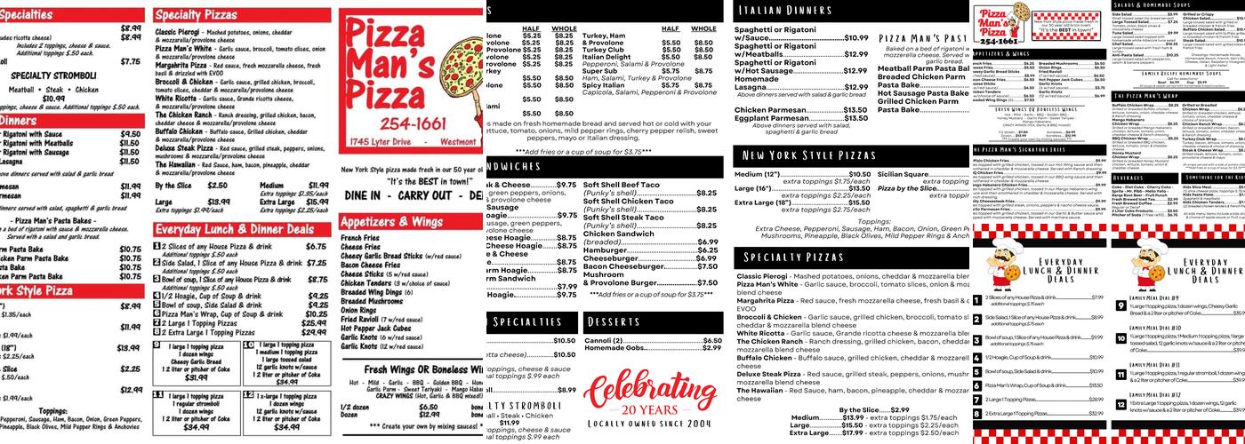 Pizza Man's Pizza Menu