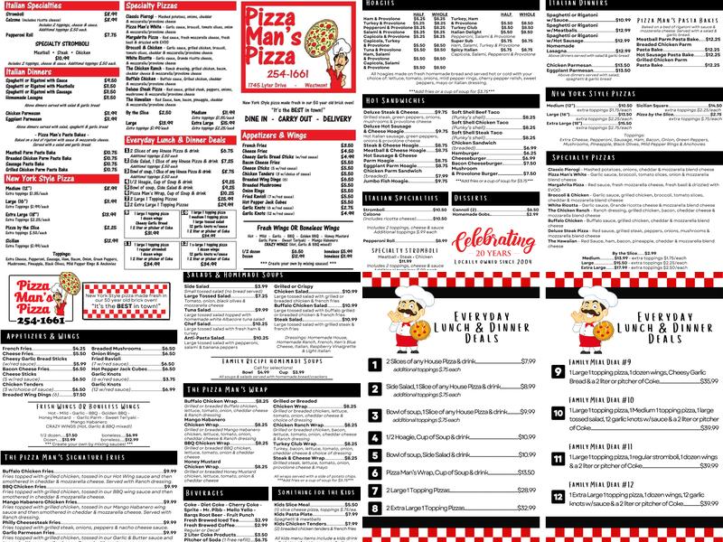 Pizza Man's Pizza Menu
