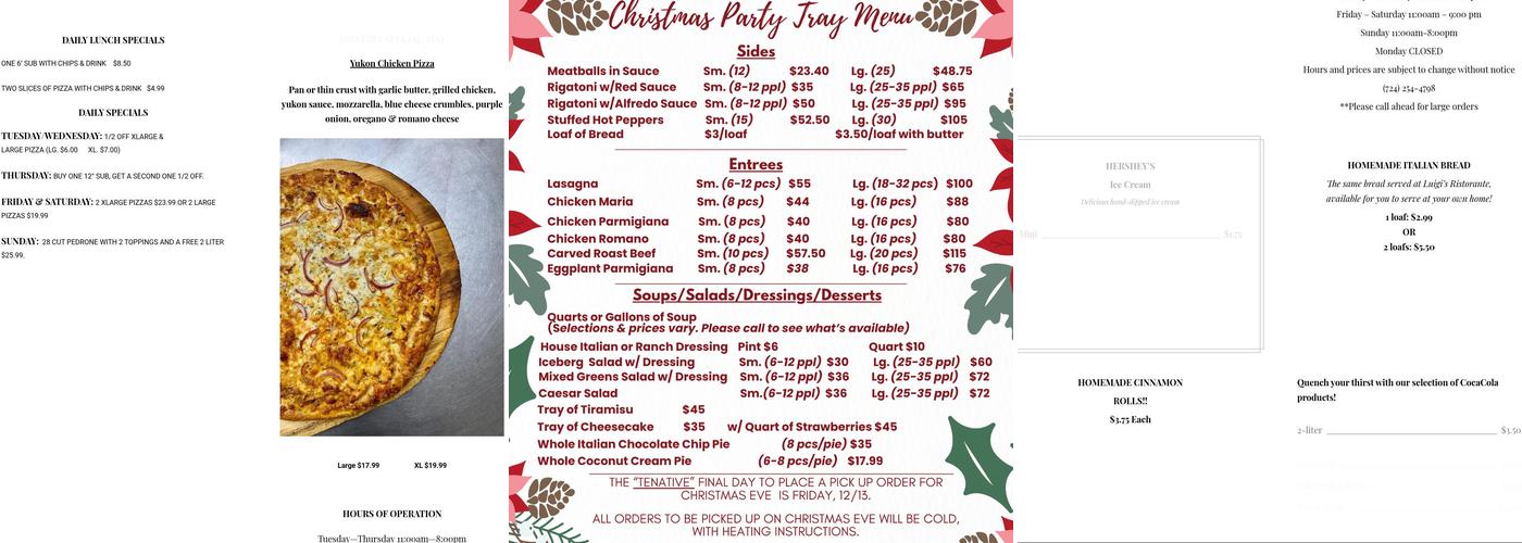 Luigi's Pizza Shop Menu