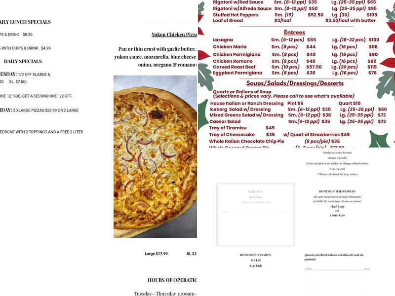 Luigi's Pizza Shop Menu