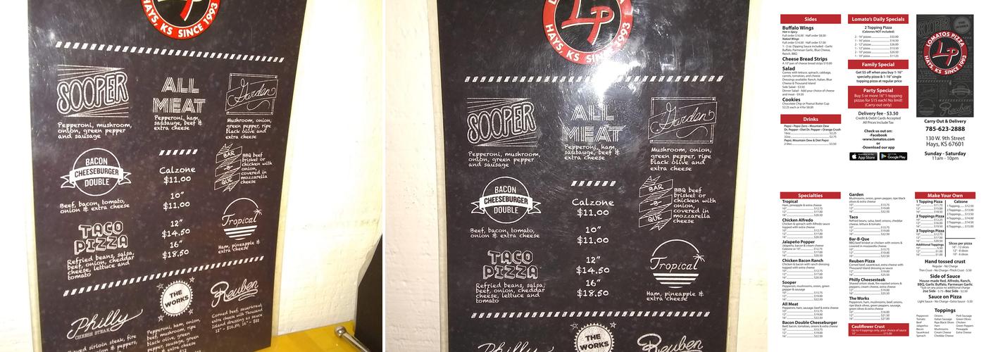 Lomato's Pizza Menu