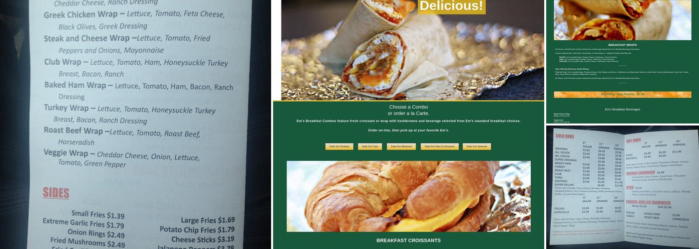 Em's Subs Menu