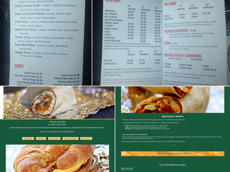 Em's Sub's Menu