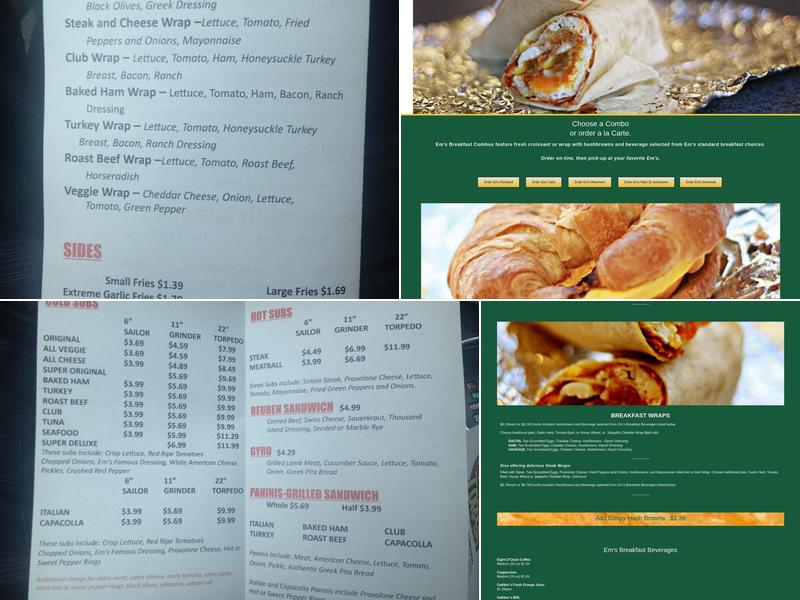 Em's Subs Menu