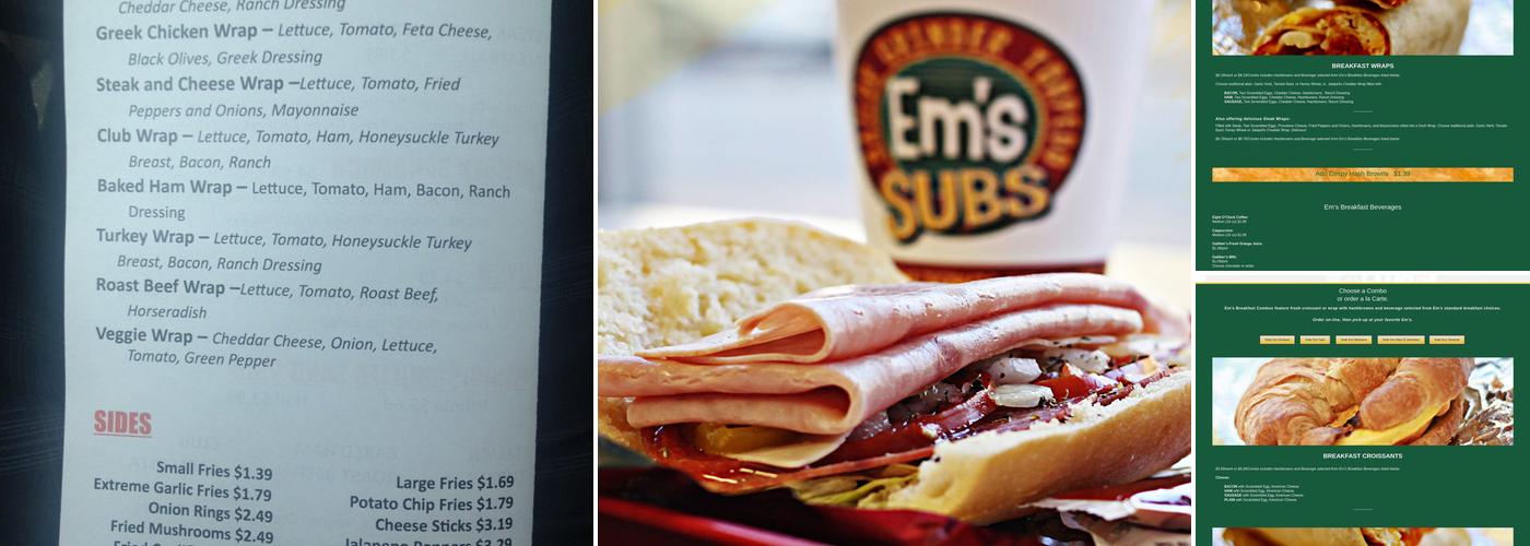 Em's Subs Menu