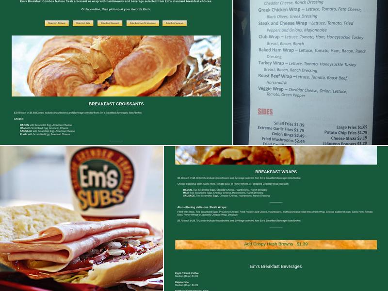 Em's Subs Menu