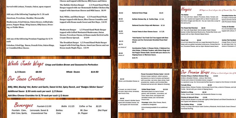 Badges Bar & Grille Menu