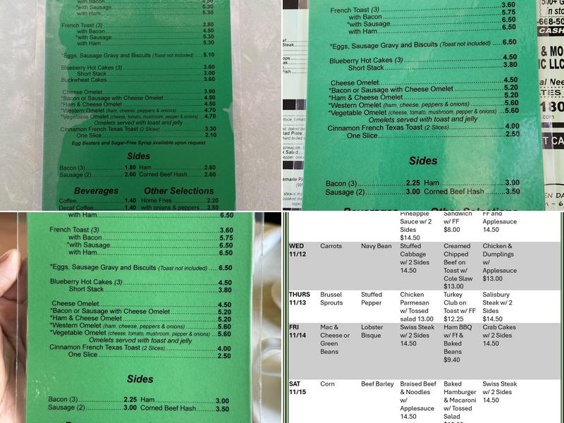Dean's Diner Menu