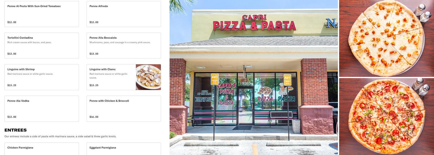 Capri Pizza & Pasta Menu
