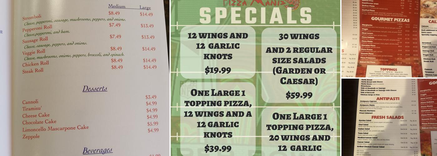 Pizza Mania Menu