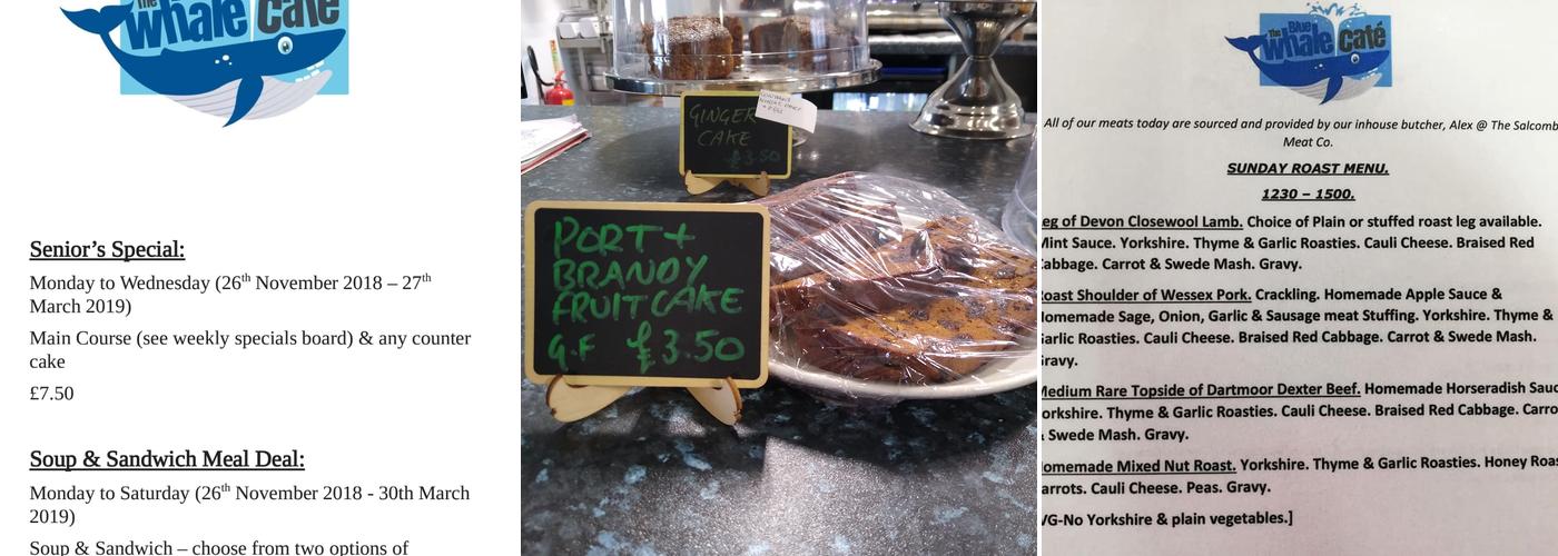 The Blue Whale Cafe Menu