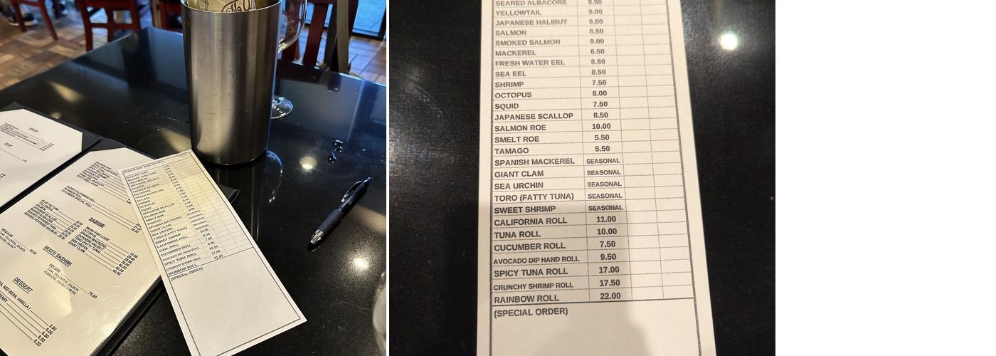 Shin Sushi Menu