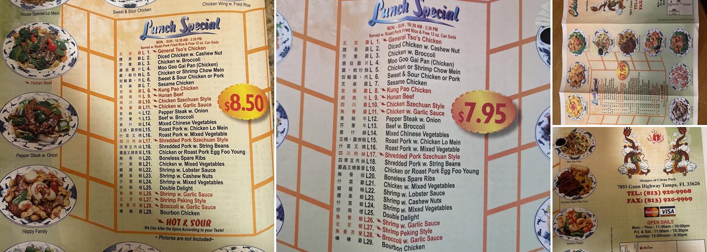 China Dragon Menu