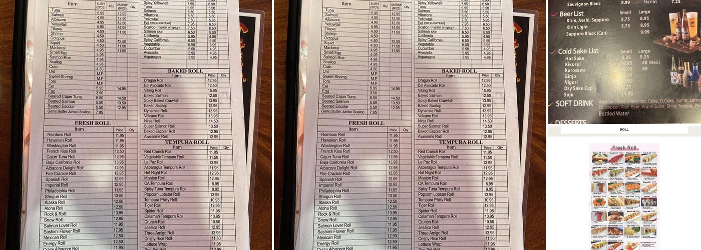 Samurai Sushi Menu