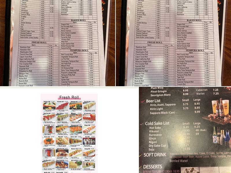 Samurai Sushi Menu