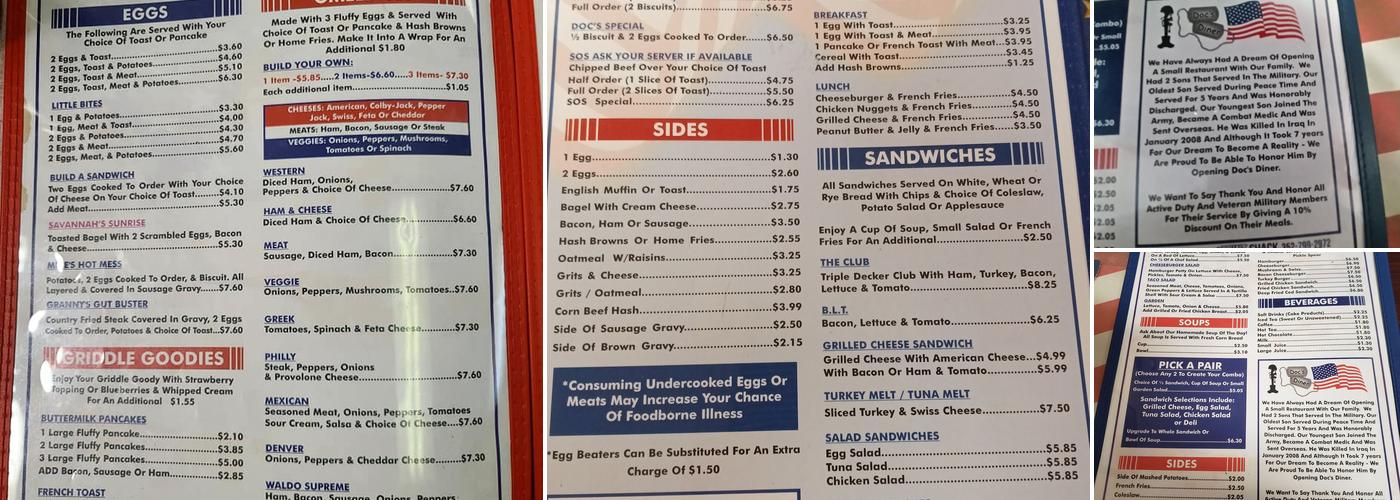 Doc's Diner Menu