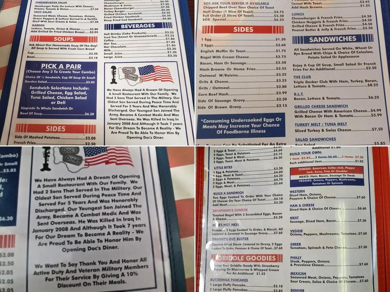 Doc's Diner Menu