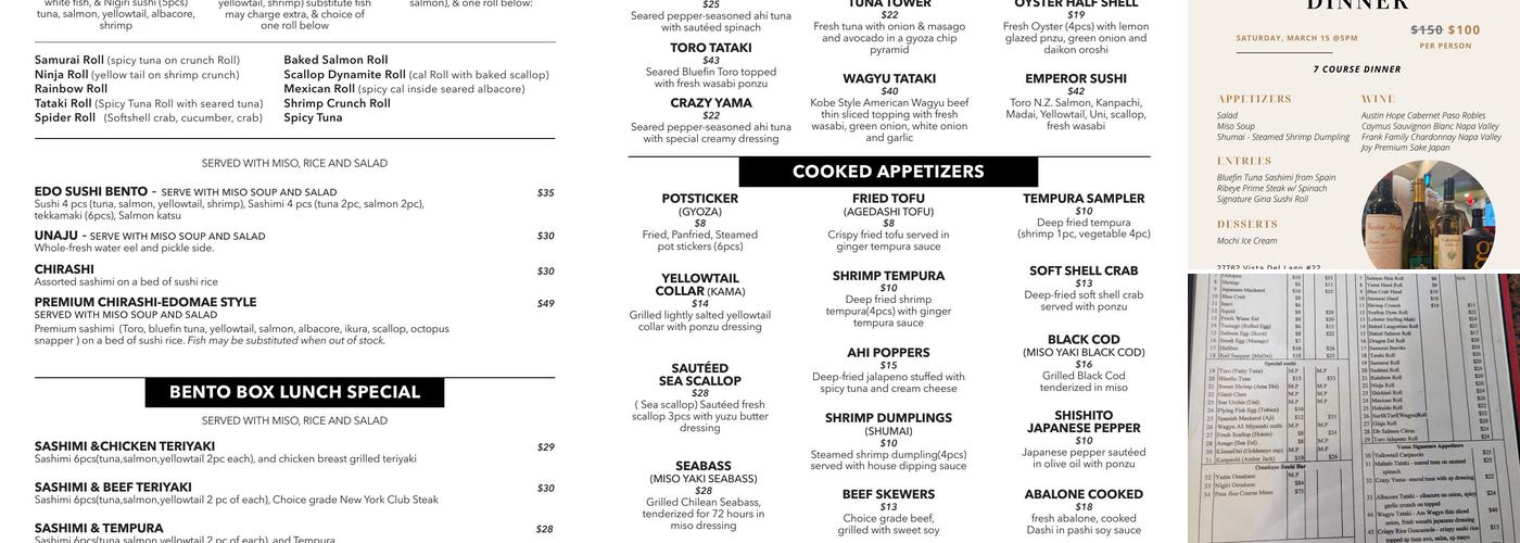 Yama Sushi & Grill Menu