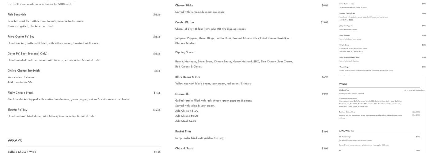 Skinny's Bar & Grill Menu