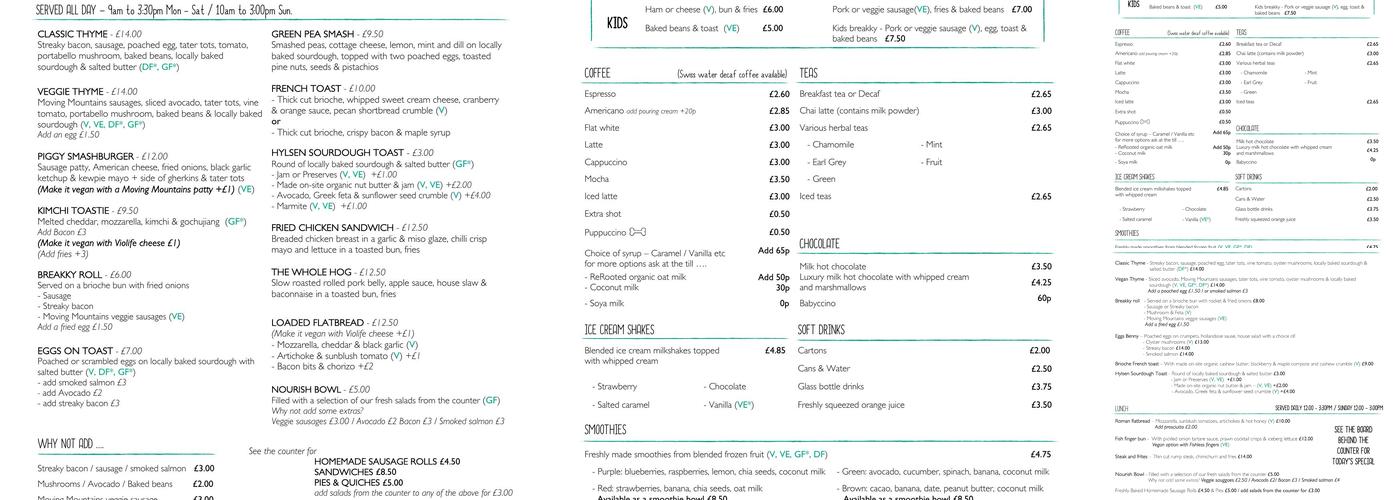 Wild Thyme - Deli & Kitchen Menu
