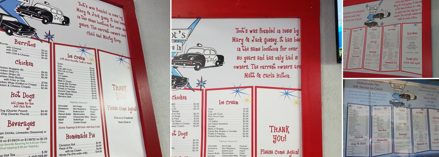 Toots Drive-In Menu