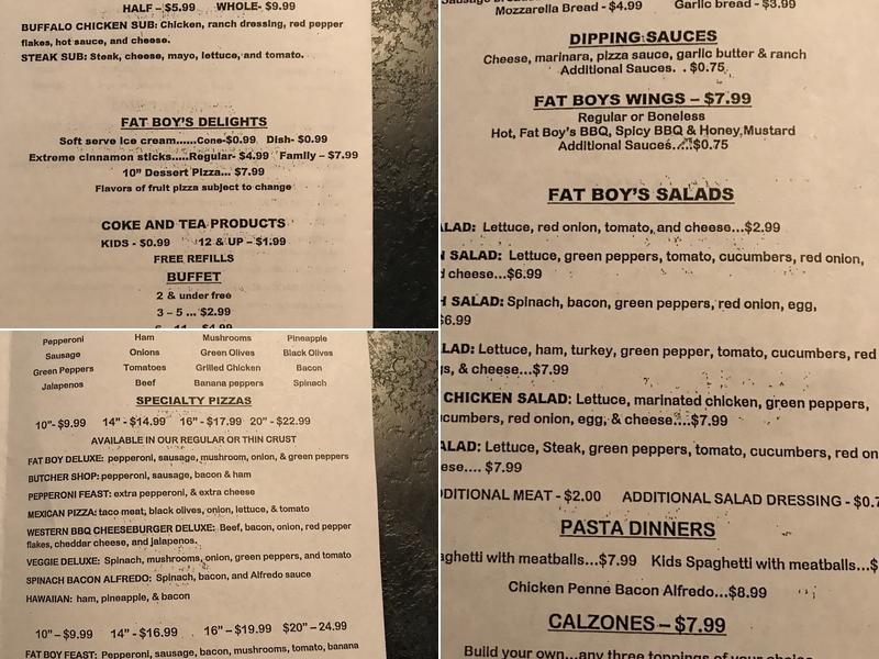 Fat Boys Pizza Menu