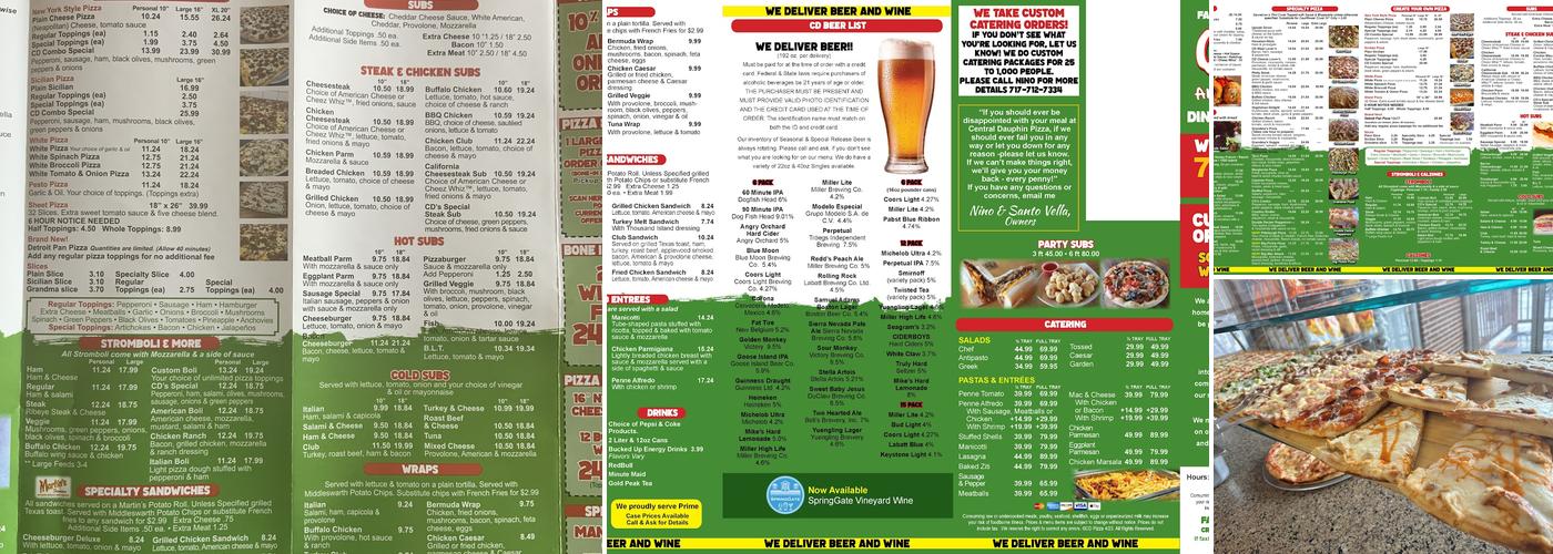 Central Dauphin Pizza Shop Menu