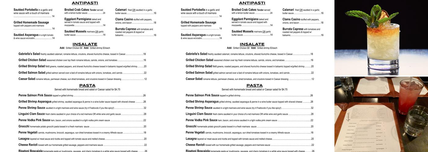 Gabriella Italian Restaurant Menu