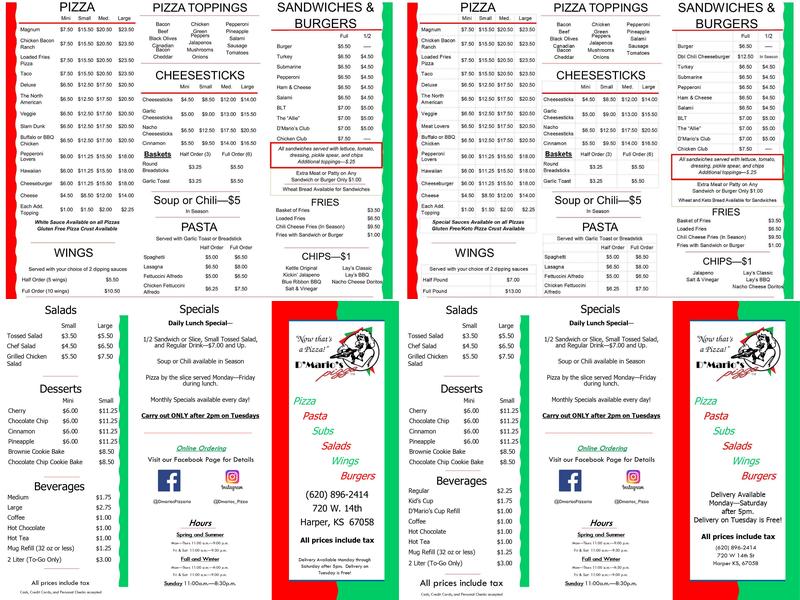 D'Mario's Pizza Menu