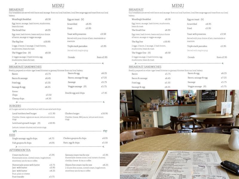 Woodleigh Coach House guest house and cafe Menu